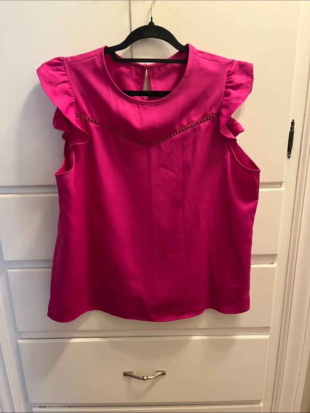 Bright Fuchsia Ruffle Sleeve Blouse